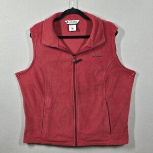 Columbia Fleece Vest Womens 1X Red Full Zip Sleeveless Outdoor Hiking Layer